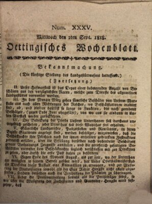 Oettingisches Wochenblatt Mittwoch 2. September 1818