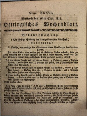 Oettingisches Wochenblatt Mittwoch 16. September 1818