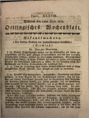 Oettingisches Wochenblatt Mittwoch 23. September 1818