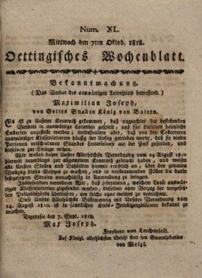 Oettingisches Wochenblatt Mittwoch 7. Oktober 1818