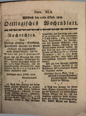 Oettingisches Wochenblatt Mittwoch 21. Oktober 1818