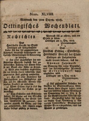 Oettingisches Wochenblatt Mittwoch 9. Dezember 1818