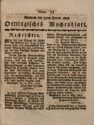 Oettingisches Wochenblatt Mittwoch 23. Dezember 1818