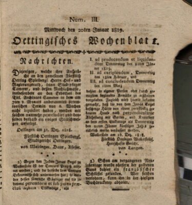 Oettingisches Wochenblatt Mittwoch 20. Januar 1819