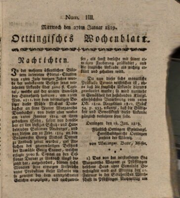 Oettingisches Wochenblatt Mittwoch 27. Januar 1819