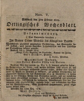 Oettingisches Wochenblatt Mittwoch 3. Februar 1819