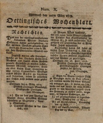 Oettingisches Wochenblatt Mittwoch 10. März 1819