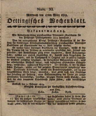 Oettingisches Wochenblatt Mittwoch 17. März 1819