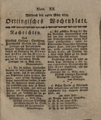 Oettingisches Wochenblatt Mittwoch 24. März 1819