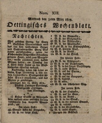 Oettingisches Wochenblatt Mittwoch 31. März 1819