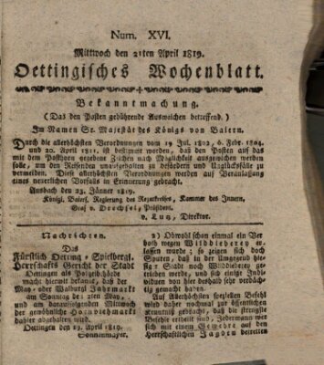 Oettingisches Wochenblatt Mittwoch 21. April 1819