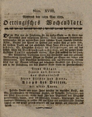 Oettingisches Wochenblatt Mittwoch 12. Mai 1819