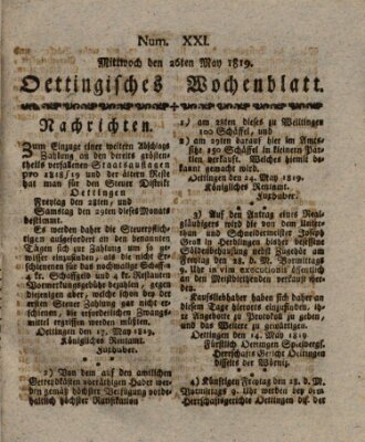 Oettingisches Wochenblatt Mittwoch 26. Mai 1819