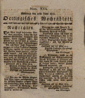 Oettingisches Wochenblatt Mittwoch 2. Juni 1819