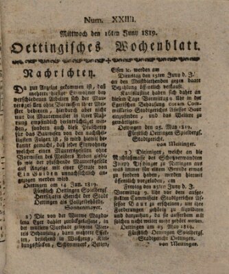 Oettingisches Wochenblatt Mittwoch 16. Juni 1819