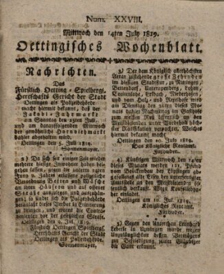 Oettingisches Wochenblatt Mittwoch 14. Juli 1819