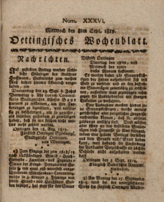 Oettingisches Wochenblatt Mittwoch 8. September 1819