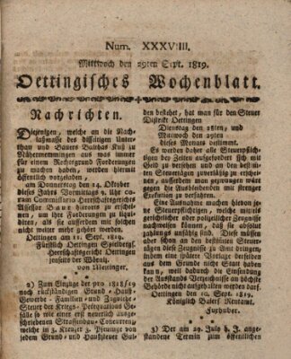 Oettingisches Wochenblatt Mittwoch 29. September 1819