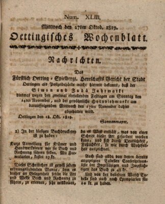 Oettingisches Wochenblatt Mittwoch 27. Oktober 1819