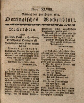 Oettingisches Wochenblatt Mittwoch 8. Dezember 1819