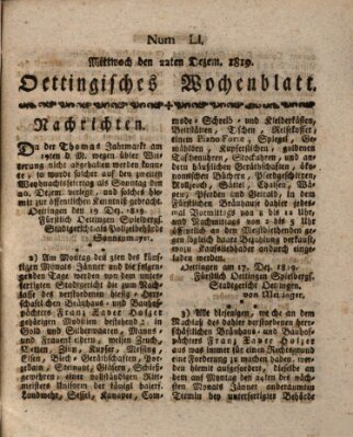 Oettingisches Wochenblatt Mittwoch 22. Dezember 1819
