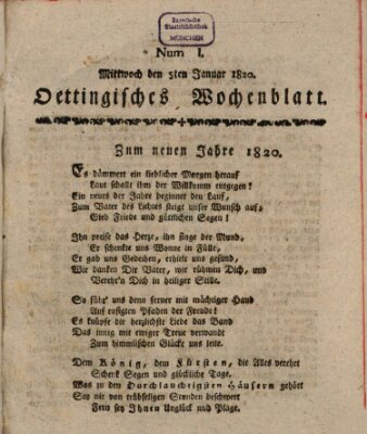 Oettingisches Wochenblatt Mittwoch 5. Januar 1820