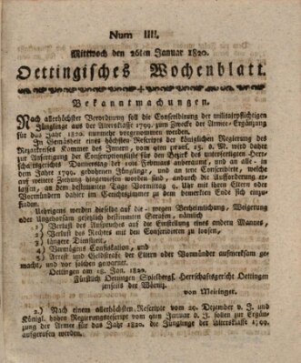 Oettingisches Wochenblatt Mittwoch 26. Januar 1820