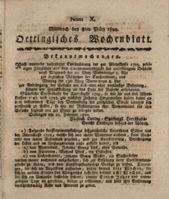 Oettingisches Wochenblatt Mittwoch 8. März 1820