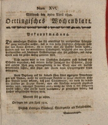 Oettingisches Wochenblatt Mittwoch 19. April 1820