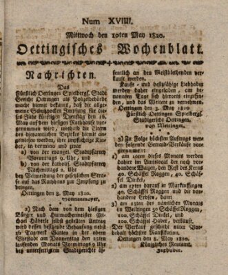 Oettingisches Wochenblatt Mittwoch 10. Mai 1820