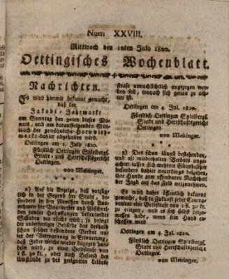 Oettingisches Wochenblatt Mittwoch 12. Juli 1820