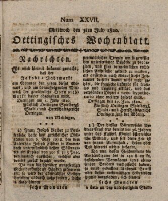 Oettingisches Wochenblatt Mittwoch 5. Juli 1820