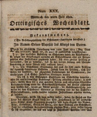 Oettingisches Wochenblatt Mittwoch 26. Juli 1820