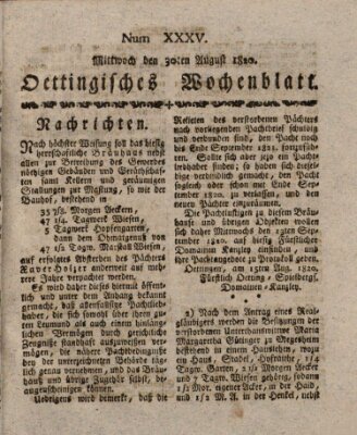 Oettingisches Wochenblatt Mittwoch 30. August 1820