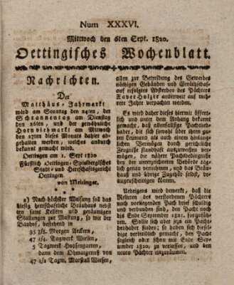 Oettingisches Wochenblatt Mittwoch 6. September 1820