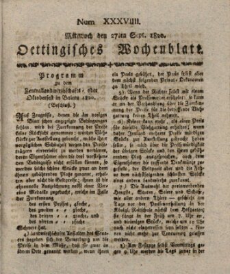 Oettingisches Wochenblatt Mittwoch 27. September 1820