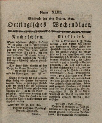 Oettingisches Wochenblatt Mittwoch 1. November 1820