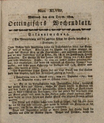 Oettingisches Wochenblatt Mittwoch 6. Dezember 1820