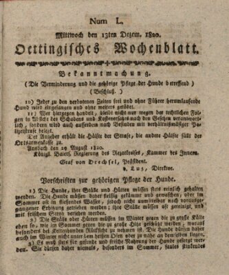 Oettingisches Wochenblatt Mittwoch 13. Dezember 1820