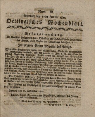 Oettingisches Wochenblatt Mittwoch 17. Januar 1821