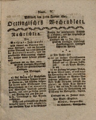 Oettingisches Wochenblatt Mittwoch 31. Januar 1821