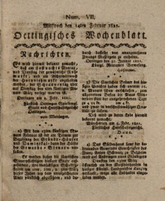 Oettingisches Wochenblatt Mittwoch 14. Februar 1821