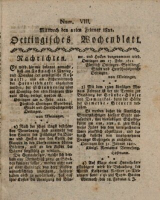 Oettingisches Wochenblatt Mittwoch 21. Februar 1821