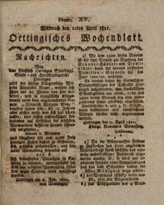 Oettingisches Wochenblatt Mittwoch 11. April 1821