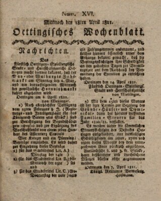 Oettingisches Wochenblatt Mittwoch 18. April 1821