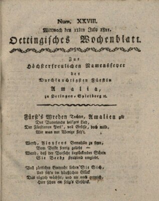 Oettingisches Wochenblatt Mittwoch 11. Juli 1821