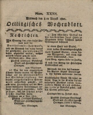 Oettingisches Wochenblatt Mittwoch 8. August 1821