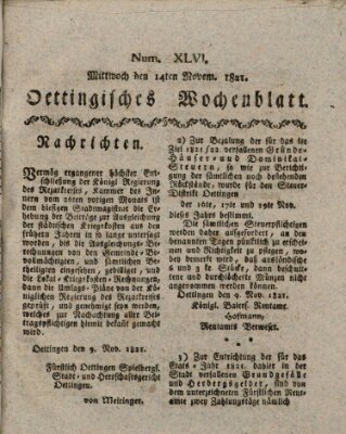 Oettingisches Wochenblatt Mittwoch 14. November 1821