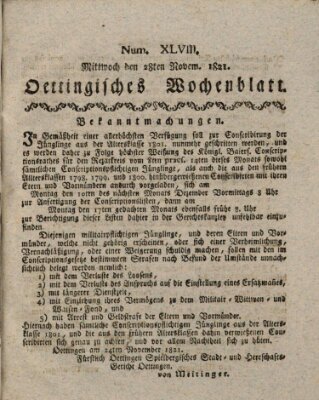 Oettingisches Wochenblatt Mittwoch 28. November 1821