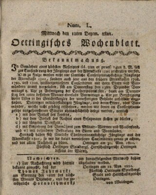 Oettingisches Wochenblatt Mittwoch 12. Dezember 1821